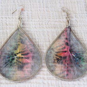 Silk String Art Multicolor Animal Print Large Teardrop Earrings